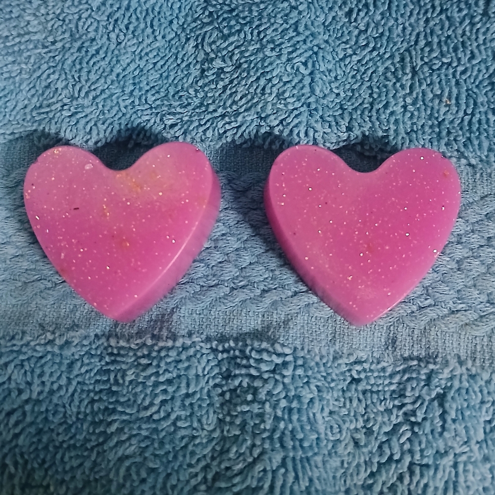 Pink Heart-Shaped Glitter Resin Hearts Set Of 2